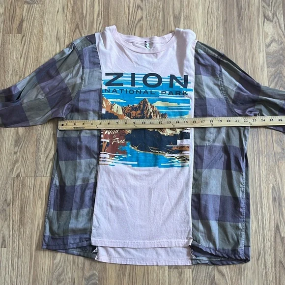 Zion National Park Flannel Sweatshirt Shirt upcycled no size - Picture 6 of 7